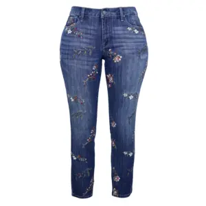 Western Moda Cintura Alta Céu Azul Bordado Vaca Perna Reta Denim Jeans Mulheres calças jeans denim