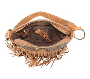Sac à bandoulière marron à franges style bohème pour femme, sac à main élégant et décontracté avec poignée et pompons - Product Image 3