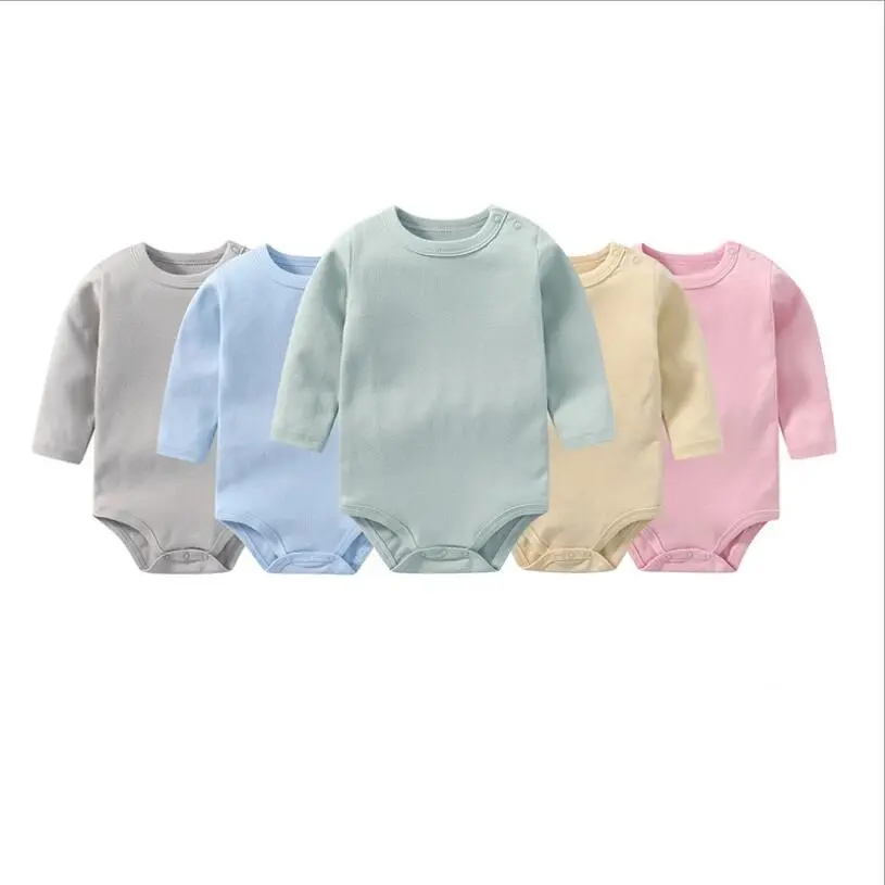 יילוד תינוק Rompers רגיל צבע חתיכה אחת תינוק בנות ובנים "משולש סרבל בגדים, 0-24 חודשים תינוק פיג 'מה, כותנה