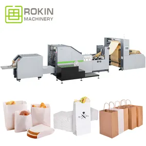 ROKIN mesin pembuat tas kemasan makanan ringan kecepatan tinggi, mesin pembuat tas kertas berdiri sendiri PE kertas laminasi
