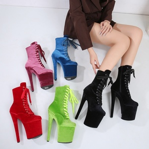 Scarpe Sexy da Palcoscenico Stivaletti in Velluto Scamosciato con Cerniera alla Caviglia Tacco Alto 20 cm Piattaforma Stivali da Pole Dance per Donne - Product Image 1