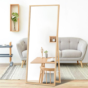 <span class=keywords><strong>Specchio</strong></span> <span class=keywords><strong>a</strong></span> Figura Intera Autoportante con Armadietto Portaoggetti, <span class=keywords><strong>Specchio</strong></span> con Porta in Rattan per Ingresso Casa - Product Image 4