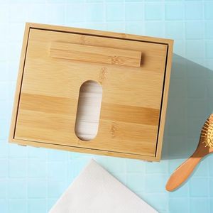 Bamboo Tissue Box With Drawer 18L Organizer For Bathroom <b>Dressing</b> <b>Table</b> - Product Image 1