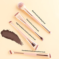 Ensemble de 4 pinceaux de maquillage à double tête, en nylon doux, pour poudre visage, blush, contour, fard à paupières, kit de pinceaux personnalisés avec logo en gros