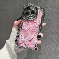Coque de téléphone antichoc pour iPhone 17, motif papillon rose mignon avec bracelet et fleurs, vente en gros usine