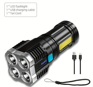 Lampes de poche LED haute puissance 4LED, projecteur de camping rechargeable avec lumière latérale, 3 modes d'éclairage pour le camping, l'aventure en plein air - Product Image 6