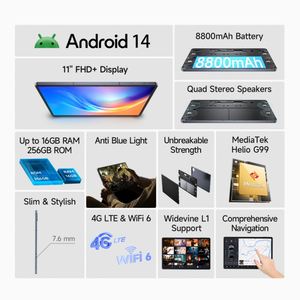11 Inch Pad 1920x1200 90HZ Display Android 14 G99 CPU 8800mAh 8+128GB Widevine L1 Rear 16MP <b>Tablet</b> <b>PC</b> Ulefone Tab A11 Pro - Product Image 5