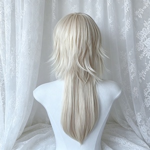 Peluca de 24 pulgadas rubia platino con corte lobo, de fibra resistente al calor, con gorra ajustable, preestilizada, sin brillo, ideal para cosplay de <span class=keywords><strong>anime</strong></span> y videojuegos. - Product Image 4