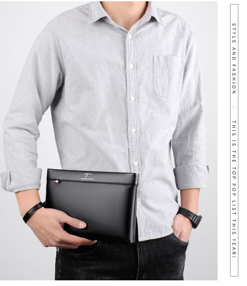 VULKIT Herren Clutch Tasche - Business Handtasche Mit Brillenetui Mokka