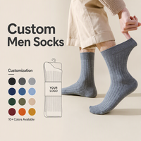 Chaussettes en coton tricotées pour hommes OEM, design personnalisé avec logo, chaussettes décontractées pour affaires, respirantes, classiques, côtelées, pour la vie quotidienne en automne