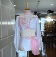 Robe de danse lyrique pour filles et femmes, robe de danse de compétition de luxe avec strass, blanche et rose, personnalisable