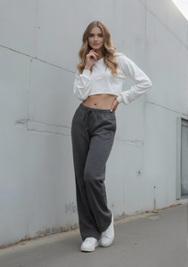 <span class=keywords><strong>Pantalon</strong></span> de survêtement taille haute cordon de serrage femmes pantalons de survêtement poches latérales obliques <span class=keywords><strong>pantalon</strong></span> à jambes larges <span class=keywords><strong>pantalon</strong></span> décontracté poids lourd pour l'hiver - Product Image 4
