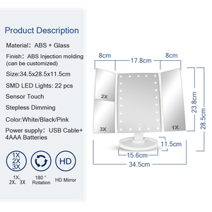 Bán Nóng Tùy Chỉnh Tri-gấp Ba Cách Máy Tính Để Bàn Đứng Di Động Gấp Magnifying Trifold Bảng Led Trang Điểm Vanity Gương - Product Image 5