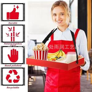 Bandeja de palomitas de maíz de madera roja portátil con correa elástica para servicio de aperitivos en el cine - Product Image 1