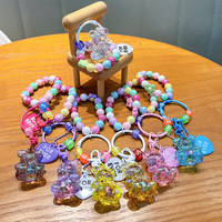 Porte-clés mignon en perles avec motif chien ou ours de dessin animé, bracelet perlé avec pendentif cœur