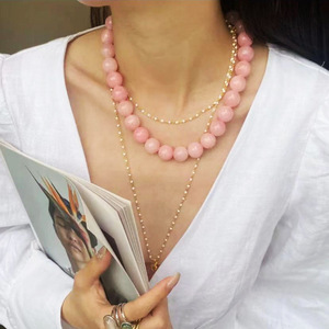 Collane di Moda Personalizzate con Perle di Gemme Naturali da 4/6/8/10mm, Collana di Perle Rotonde in Quarzo Rosa, Gioielli Raffinati - Product Image 2