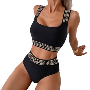 Maillot de bain deux pièces pour femme, couleur unie, avec culotte à bretelles tissées, Smlxlxxl, doublure en polyester - Product Image 5