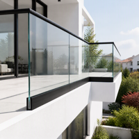 Rampe de balcon en verre sans cadre en aluminium en forme de U minimaliste, montage en surface sur rail