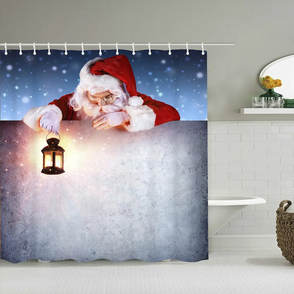 Heavy duty Polyester Digital Printing Fabric Customized Father Christmas Santa Claus Shower Curtain 71*71 inch