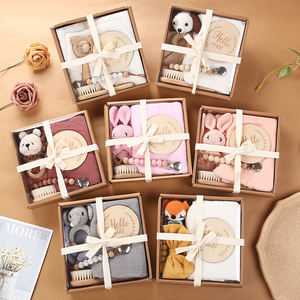 6 pièces Hochets animaux, Gilet d'emmaillotage super doux pour nouveau-né, Boîte de <span class=keywords><strong>bavoirs</strong></span>, Cadeau de <span class=keywords><strong>naissance</strong></span> pour bébé, Accessoires pour cheveux - Product Image 3