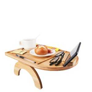 Plateau d'accoudoir en bambou avec support pour téléphone et porte-gobelet, pliable et portable pour pouf, usage domestique - Product Image 5