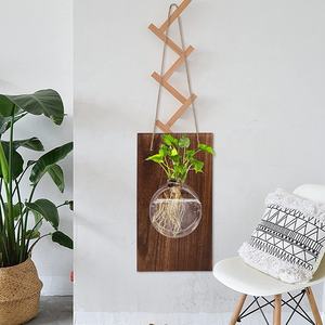 Stazione di propagazione delle piante ecologica personalizzata appeso a parete vaso di fiori per piante idroponiche vaso di vetro appeso con <span class=keywords><strong>Base</strong></span> in legno - Product Image 3