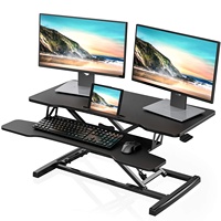 Convertisseur de bureau debout pour poste de travail à double écran avec plateau pour clavier large, réglable en hauteur, pour passer du positionnement assis à debout