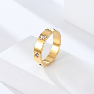 Unisex Stainless Steel <b>Wedding</b> Band <b>Ring</b> 5MM Width Rose Gold Plated <b>Cubic</b> <b>Zirconia</b> Bezel Setting Classic Style Jewelry - Product Image 2