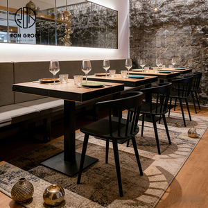 Meubles de restaurant de style steakhouse industriel moderne, canapé en cuir marron <span class=keywords><strong>avec</strong></span> <span class=keywords><strong>table</strong></span> et chaises en bois massif pour usage commercial - Product Image 3
