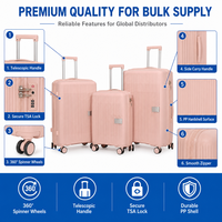 Ensemble de valises rigides PP roses à coque géométrique, 4 roues pivotantes, 16, 18, 20 pouces, assortiment en gros et au détail