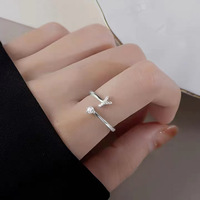 Bijoux fantaisie en argent sterling S925 incrusté de zircon, personnalité, 26 initiales de l'alphabet, bague ouverte réglable pour l'index, pour femmes