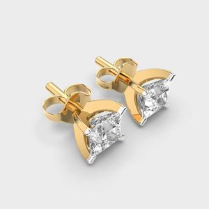 Mode boucle d'oreille luxe 14K or jaune princesse coupe VVS Moissanite boucles d'oreilles pour les femmes à la mode carré diamant Push Back Stud - Product Image 2