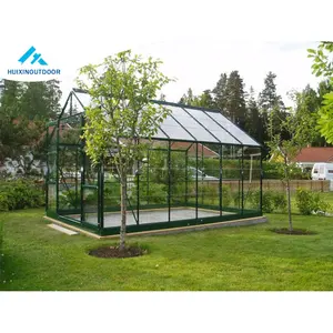 Huixin מתכת 6x8 מ' חממה 4 מ""מ זכוכית חלקים גדולים ייצור כל השנה חממת גן לשימוש חיצוני בהרכבה קלה