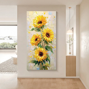 Peinture à l'huile de tournesol peinte à la main, style crémeux, toile décorative pour couloir, décoration murale pour entrée et maison - Product Image 4