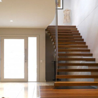 Escalier flottant cantilever haut de gamme pour intérieur, marches en bois massif naturel, escalier suspendu pour villa de luxe
