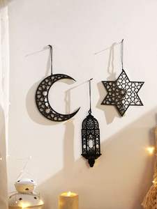 Islamic Wall Hanging Decor Set Crescent Moon Star Lantern <b>Ramadan</b> Eid <b>Decoration</b> Home Wall Art Hanging Ornament - Product Image 5