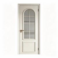 Porte battante simple en verre dépoli pour salle de bain, portes de séparation françaises modernes en aluminium avec vitrage arqué