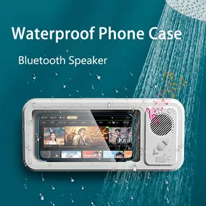 Boîtier <span class=keywords><strong>de</strong></span> téléphone portable étanche pour salle <span class=keywords><strong>de</strong></span> bain, haut-parleur, écran tactile anti-buée, rotation à 360 ° pour douche, cuisine, natation universelle - Product Image 2