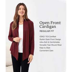 Cardigan personnalisé pour femme à manches longues, ouvert sur le devant, coupe ample, doux et fluide, polyvalent, hauts de détente en bambou pour femme - Product Image 2