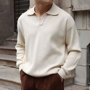 Lichte Wind V-Hals Gebreide Heren Retro Polo Met Lange Mouwen Kleding Herfst Winter Basis Trui Heren - Product Image 1