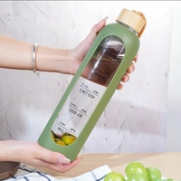 Sans BPA 32oz Bouteille En Verre Écologique Portable Manchon En Silicone Durable Bouteille D'eau En Verre 1L Sport Tasse D'eau avec Marqueur De Temps