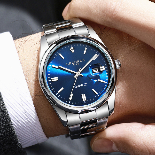 CHRONOS Top Brand Luxury Man Wristwatch Waterproof Luminous Date Men Watches Stainless Steel Quartz Men Watch Male reloj