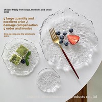 Glacier irrégulier moderne-Assiette en verre texturé-Assiette à fruits/collation/dessert "Ice Dew", sous-verre assorti disponible