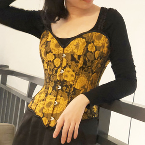 Corset gothique jaune à imprimé floral avec bretelles de soutien-gorge, baleines en acier, serre-<span class=keywords><strong>taille</strong></span>, dos lacé, style vintage, pour soirée - Product Image 6