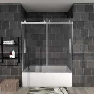 フレームレス引き戸バスルーム強化ガラスパネル浴槽バスタブシャワードアエンクロージャースライディングバスシャワースクリーン