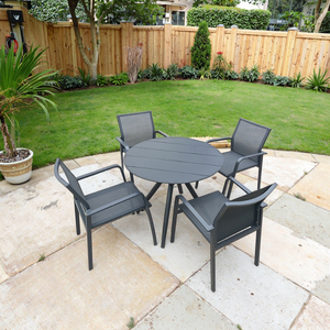 Bộ bàn ăn ngoài trời bằng thép và 4 ghế xếp chồng được, bộ bàn ghế sân vườn bằng nhôm - Product Image 1