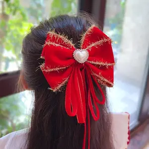 Mejor venta en Amazon Lazo Rojo accesorios para el cabello Año Nuevo chica Trail cinta arco pinza para el cabello lazos para el cabello con cinta Hanfu Duckbill Clip