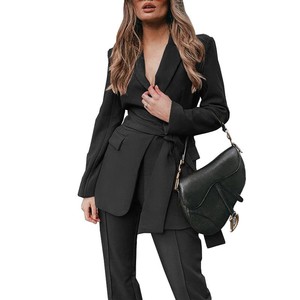 2025 AW Damen Zweiteiliger Anzug Mode Verdickter Premium <span class=keywords><strong>Blazer</strong></span> mit Tie-Waist Formal Hosen Set - Product Image 5