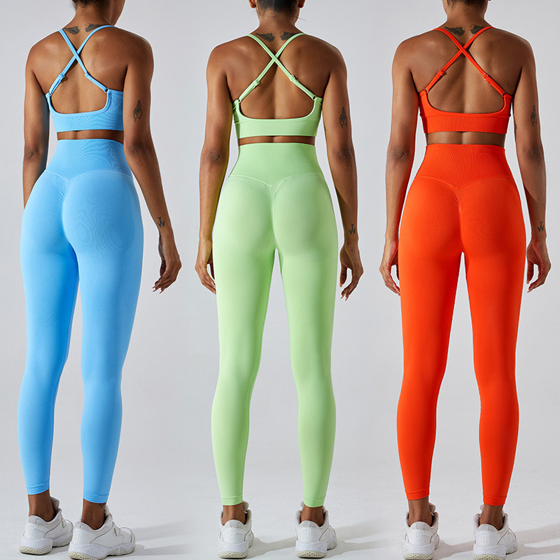 2026 New Arrival Women's Fitness Sports Wear High Waist Leggings Beauty Back Sexy Bra 2-Piece Yoga Gym Suit Set Plus Size