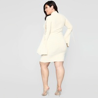 Robe pull moulante tricotée ajourée unie décontractée longueur genou col rond couleur unie pour femme – Collection Hiver-Printemps – Grande Vente